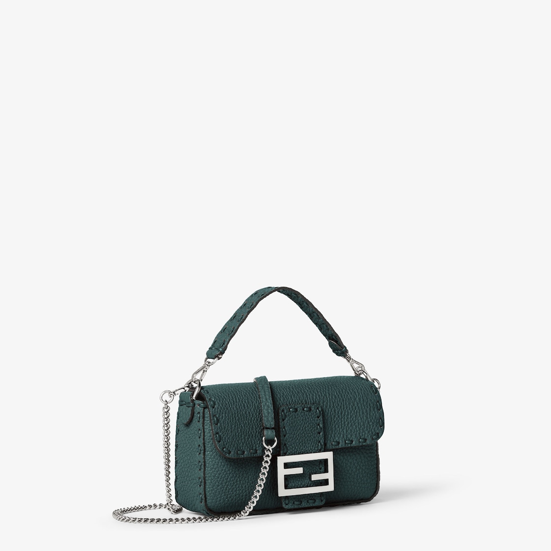 FENDI Baguette® Mini Dark green Selleria bag with 309 hand-sewn topstitches - Image 7
